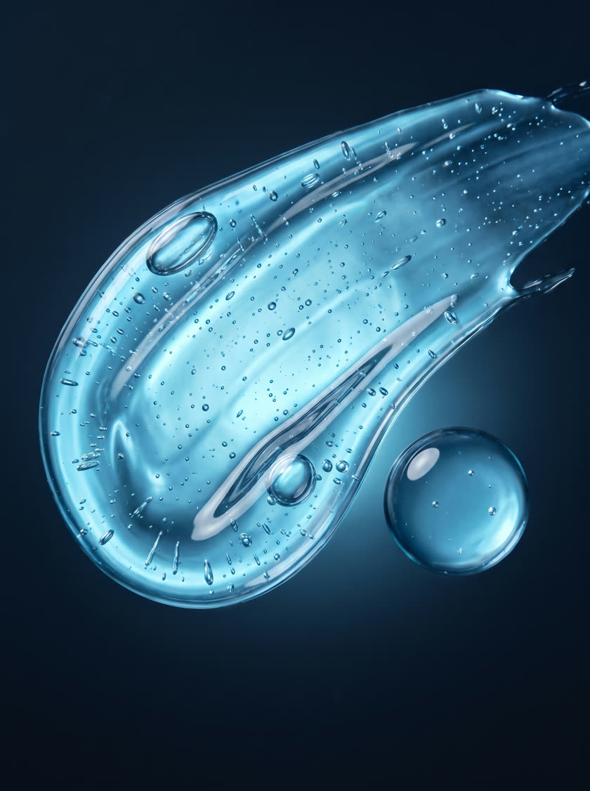 Macro of the luminous blue CU29 serum texture